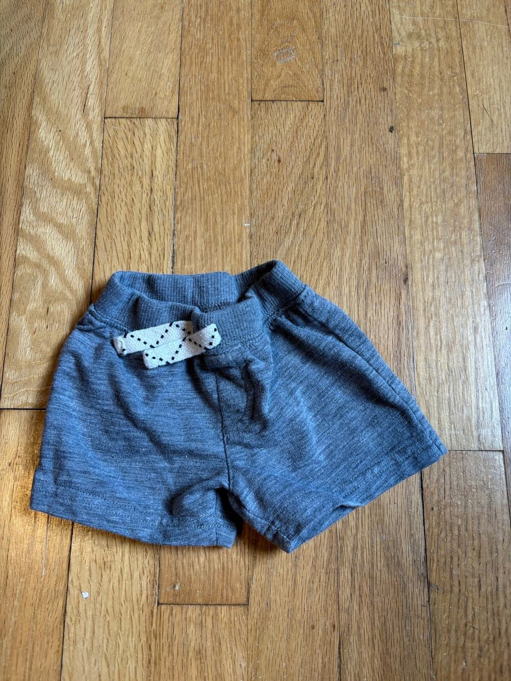 okie dokie Heather Grey Baby Shorts - 3M, Elastic Waist